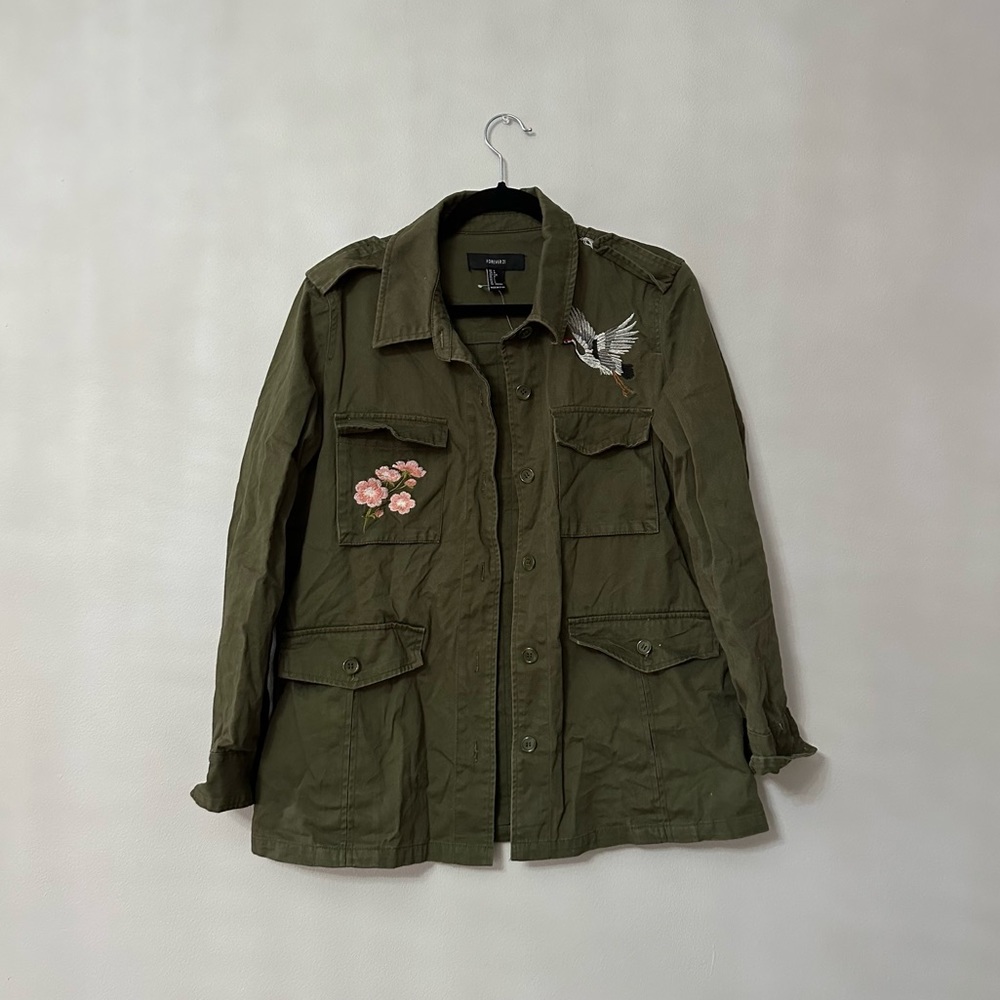 FOREVER21 army green embroidered jacket